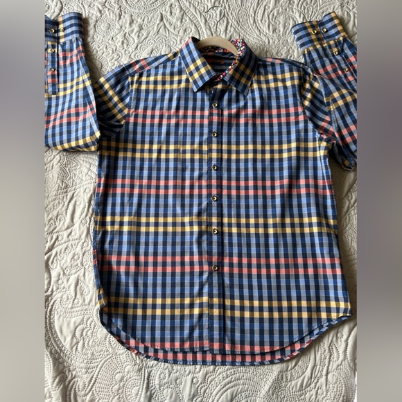 Justing tailored button down shirtt XL Plaid with floral inside cuff and collar - Picture 10 of 16